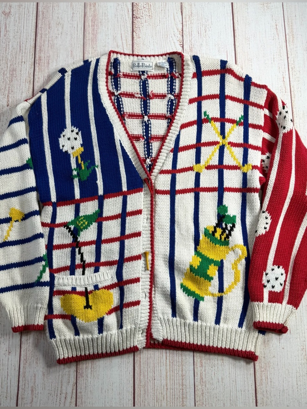 Vintage Belle Pointe Golf Knit Cardigan Sweater Women’s Size Large